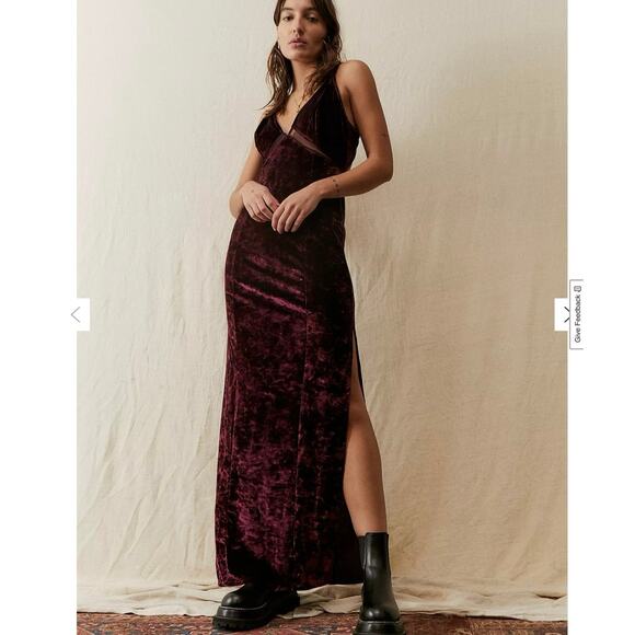 Free People Low Key Crushing it Velvet Maxi Dress in Wine Size XS - Picture 1 of 7